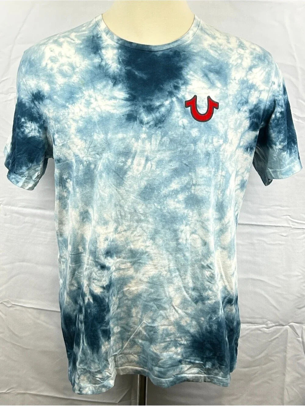 True Religion Big Buddha Logo Blue Tie Dye Short Sleeve Graphic XL Crew T-Shirt